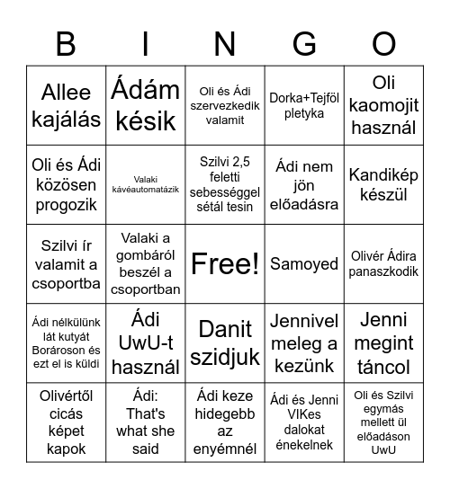 SzSzSz bingó UwU Bingo Card