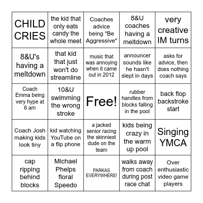 Swim Meet Bingo Card