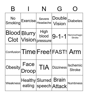 Stroke Prevention Bingo Card