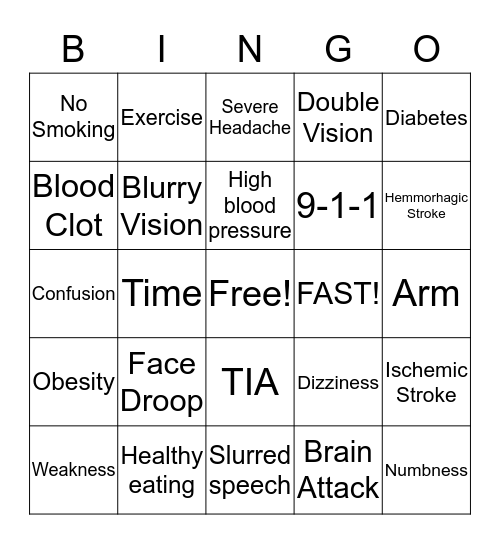 Stroke Prevention Bingo Card