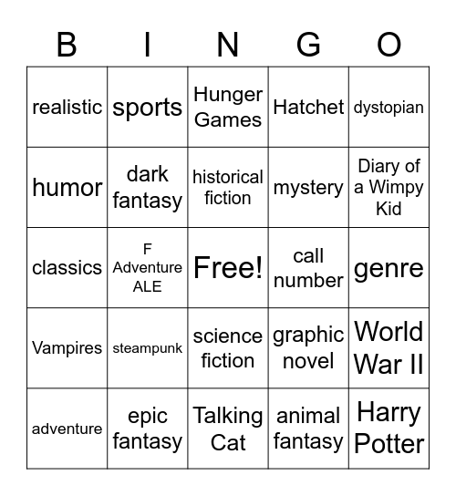 Fiction Genres in the Library Bingo Card