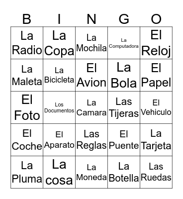 Objects Bingo Card