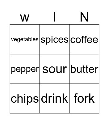 Food Pairs  Bingo Card