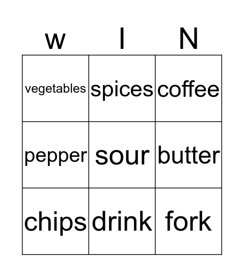 Food Pairs Bingo Card