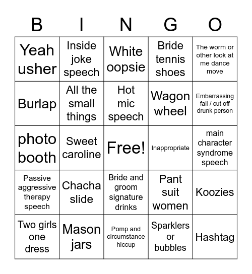 Wedding Bingo Card