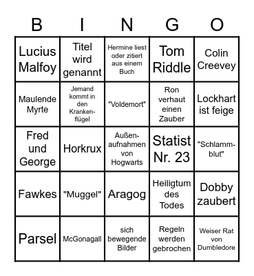 Harry Potter und die Kammer des Schreckens Bingo Card