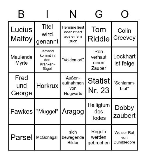 Harry Potter und die Kammer des Schreckens Bingo Card