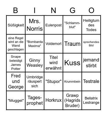 Harry Potter und der Orden des Phönix Bingo Card