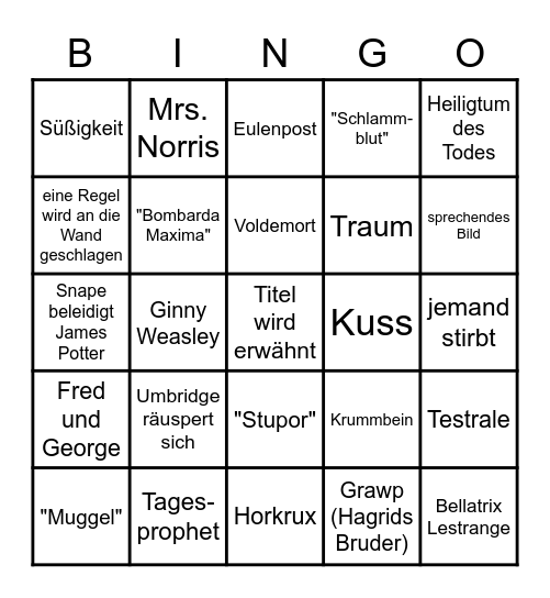 Harry Potter und der Orden des Phönix Bingo Card