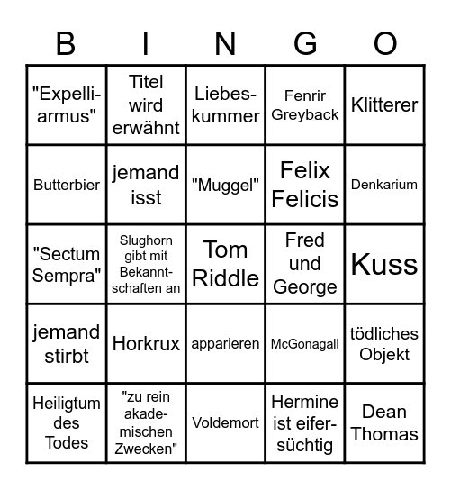 Harry Potter und der Halbblutprinz Bingo Card