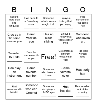 KSA Get To Know You Bingo Card
