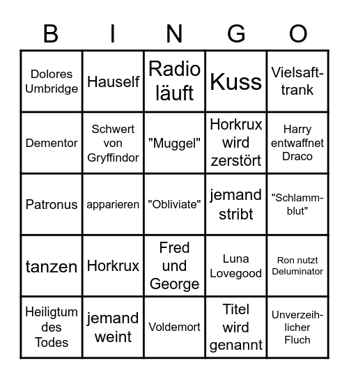Harry Potter und die Heiligtümer des Todes Teil 1 Bingo Card