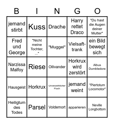 Harry Potter und die Heiligtümer des Todes Teil 2 Bingo Card