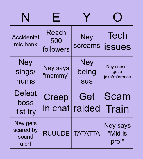 Ney Bingo Card