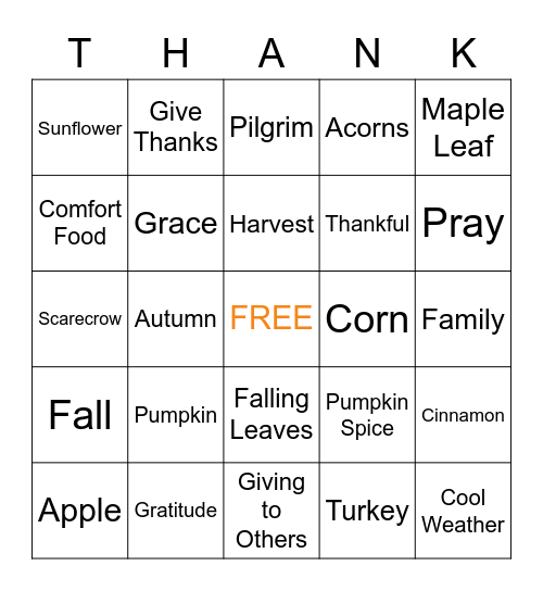 THANKSGIVING Bingo Card