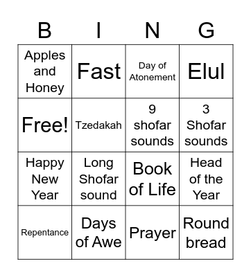 high holidays Bingo Card