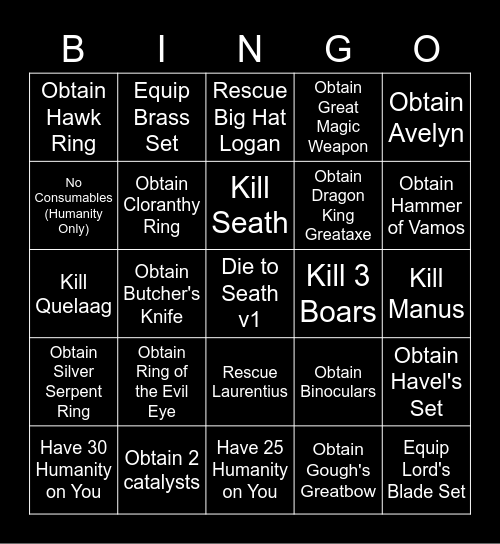 Dark Souls Bingo Card