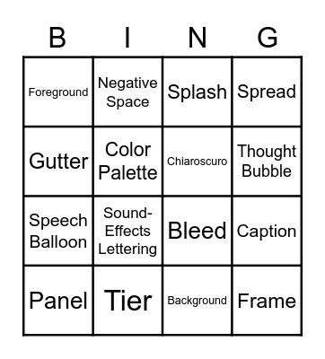 Graphic Novel Nomenclature Bing! Bingo Card
