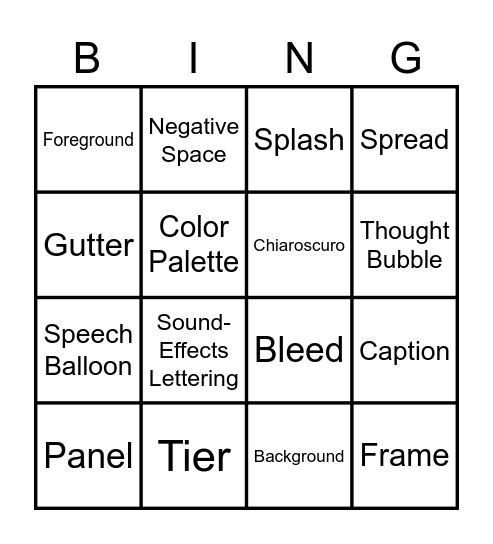 Graphic Novel Nomenclature Bing! Bingo Card