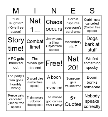 NG+ Session 3: An Adventure to Die for! Bingo Card