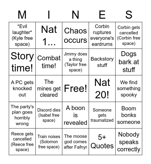 NG+ Session 3: An Adventure to Die for! Bingo Card