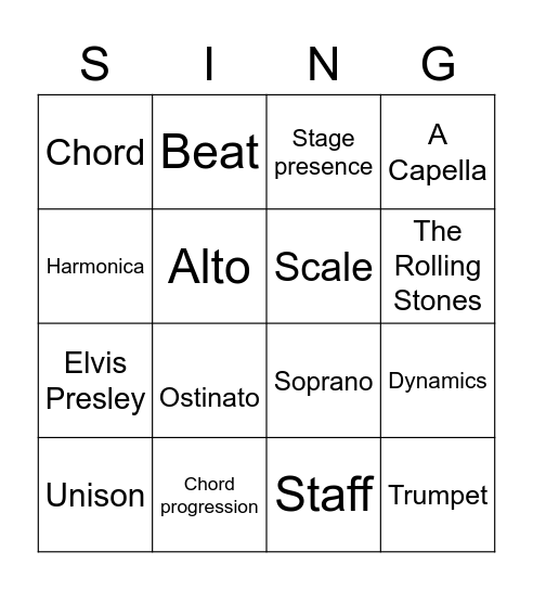 Music Bingo Card