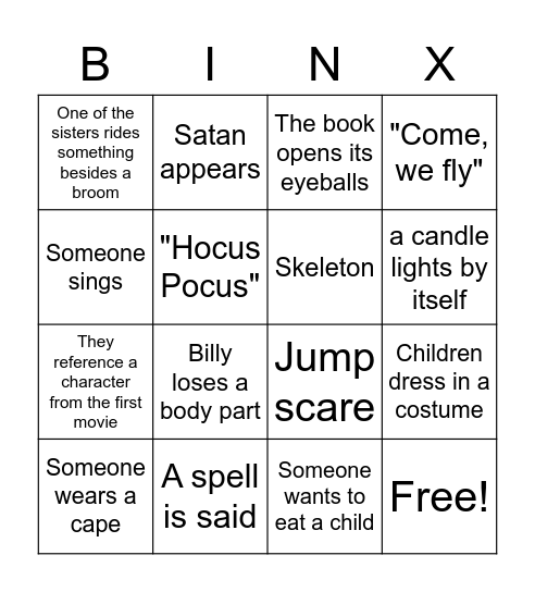 Hocus Pocus 2 Bingo Card