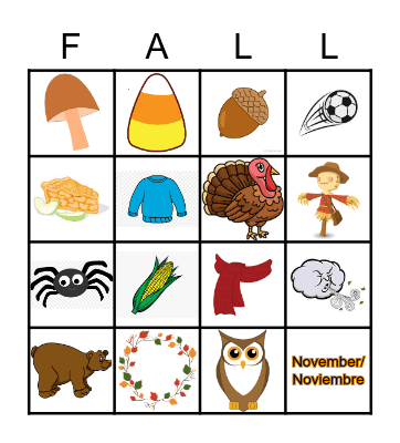 Fall Items Bingo Card