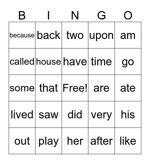 Sight Word Bingo! Bingo Card