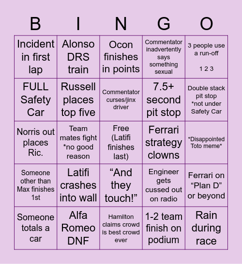 SINGAPORE 2022 Bingo Card