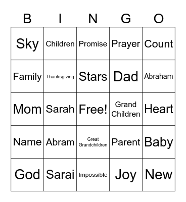 Abraham and Sarah Bingo Card