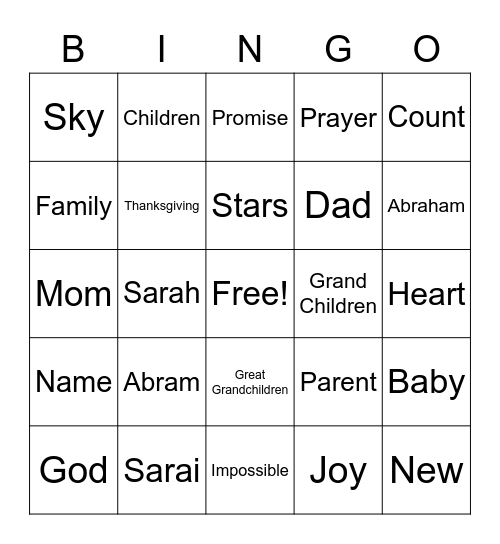 Abraham and Sarah Bingo Card