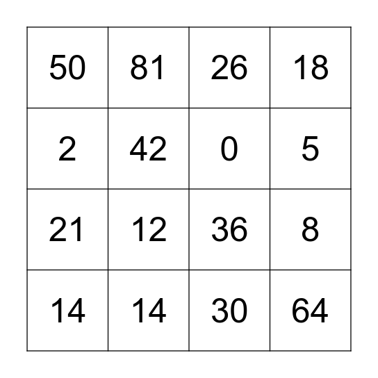 TAFELBINGO Card