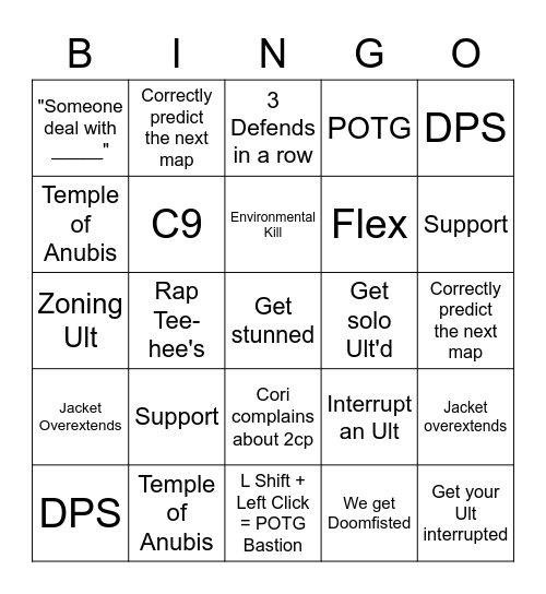 Overwatch Bingo Card