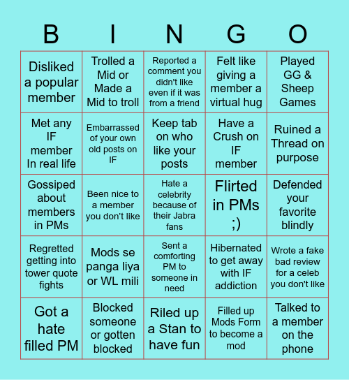 BWF Bingo Card