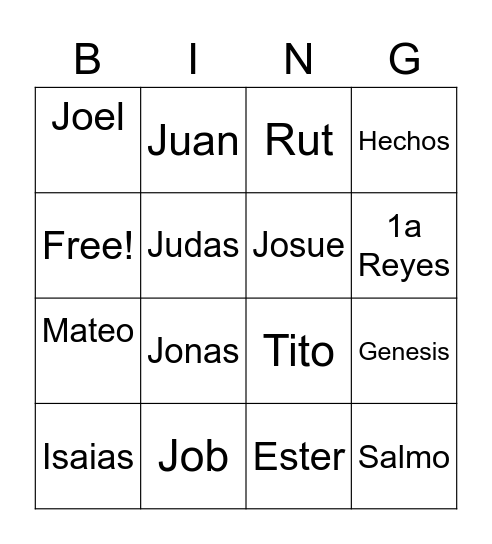 Libros de la Biblia Bingo Card