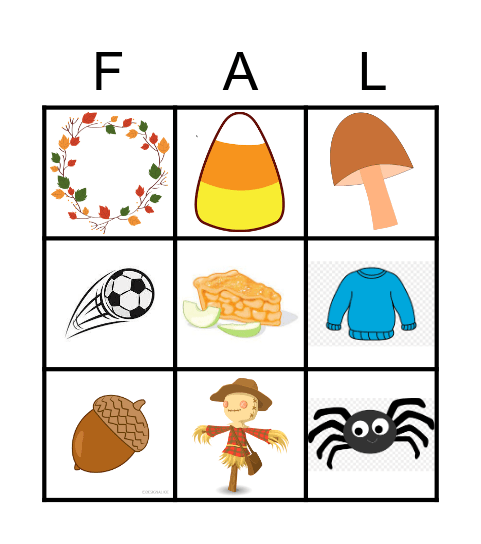 Fall Items Bingo Card