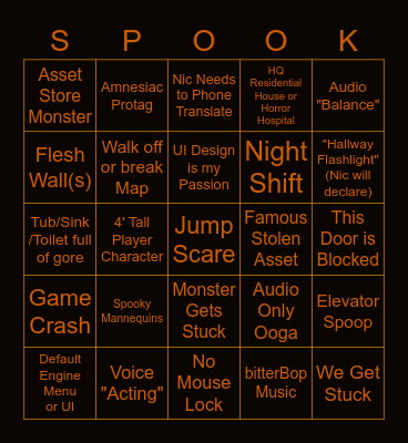 Spooky Month Bingo Card