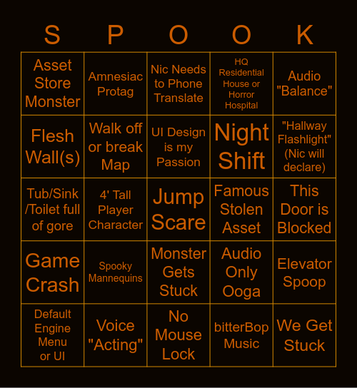 Spooky Month Bingo Card