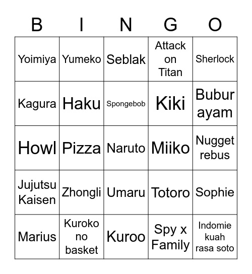 Untitled Bingo Card
