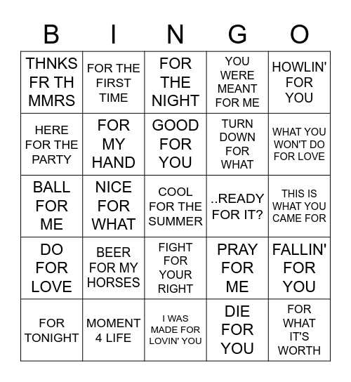 FOR Bingo Card