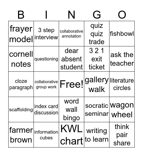 Word Wall Bingo Card