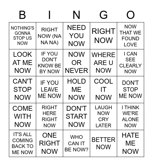 NOW Bingo Card