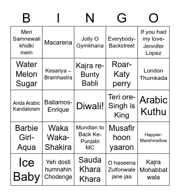 NPS Musical Bingo Card