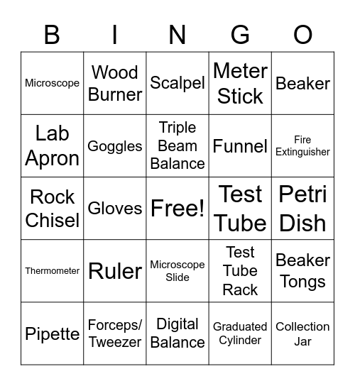 Lab Equipment Bingo Card