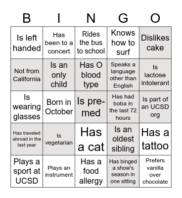 Genetics Icebreaker Bingo Card