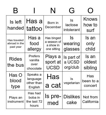 Genetics Icebreaker Bingo Card