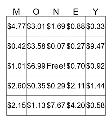 Show Me the Money!! Bingo Card