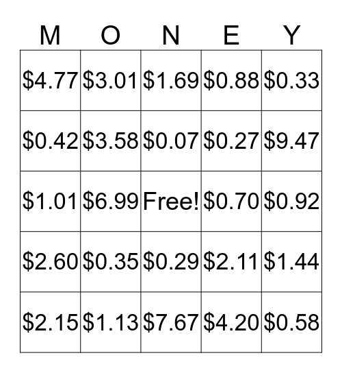 Show Me the Money!! Bingo Card