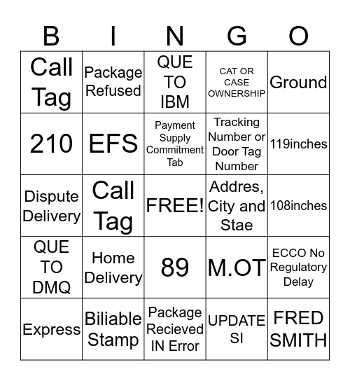 CAMP CUSTOMER SERVICE Bingo Card